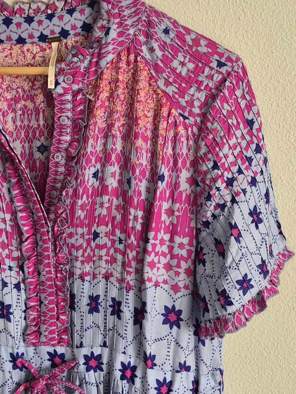Free People Rare Feeling Pleated Boho Maxi Dress Purple Pink Floral gypsy M - Picture 13 of 13